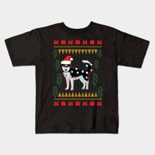 Husky Ugly Sweater Christmas Lights Kids T-Shirt